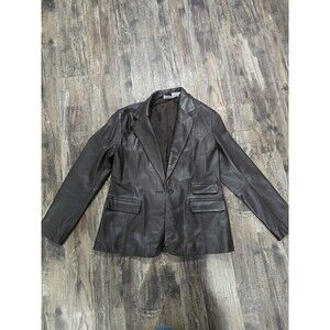 Newport News Leather Blazer Dark Brown Size 14 Vintage 90s Easy Style Blazer